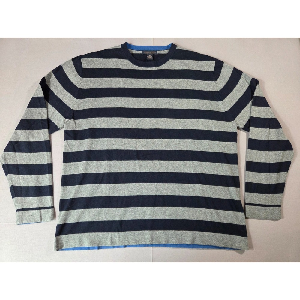Banana Republic Sweater Mens XL Navy Gray Striped Crewneck Silk Cashmere